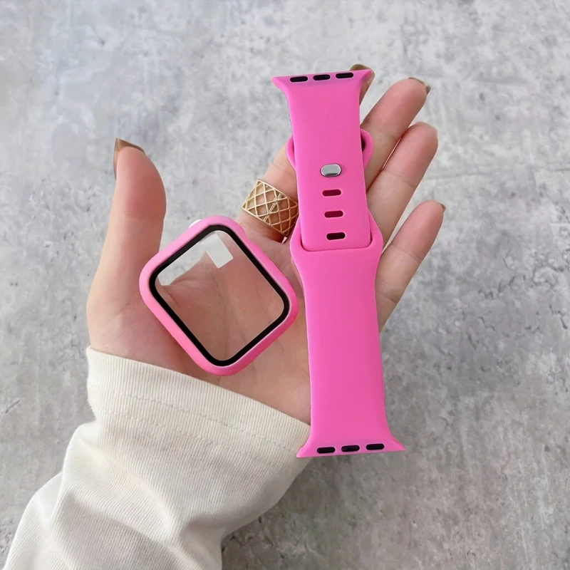 Silicone Sport Band - Glass+Case+band For Apple Watch bands 44mm