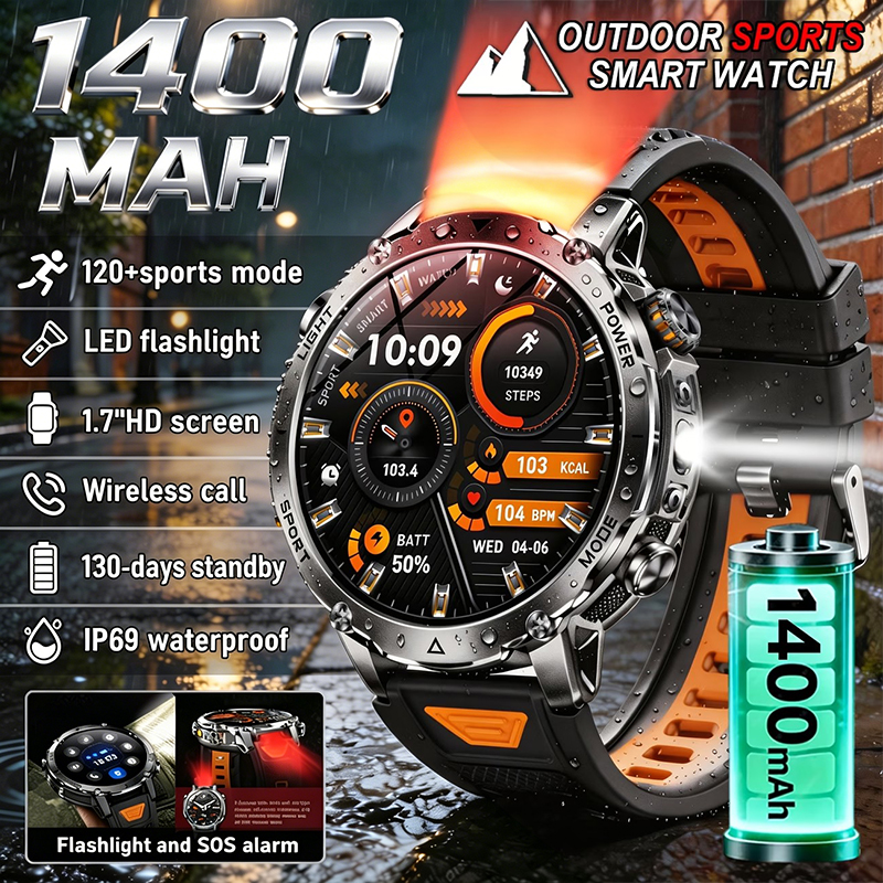 Smartwatch Rugged Watches For Men - New Rugged Military SmartWatch 1400 mAh