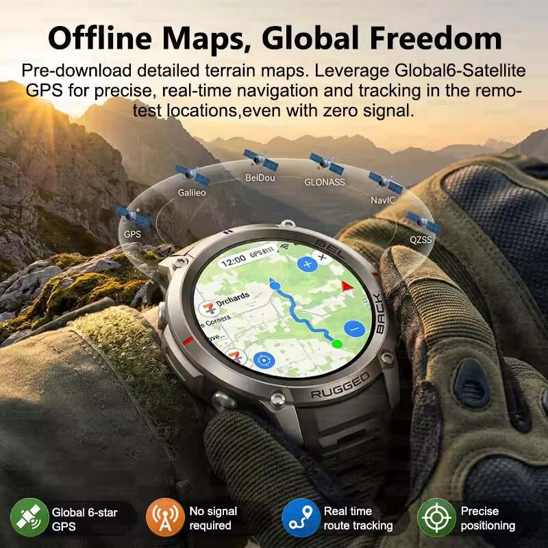 NEW Rugged Military GPS Offlin - Smartwatch Rugged Watches For Men 评论和价格