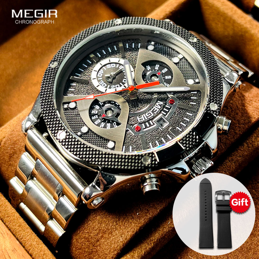 MEGIR Silver Black Watch Men S - Silicone Sport Band 评论和价格