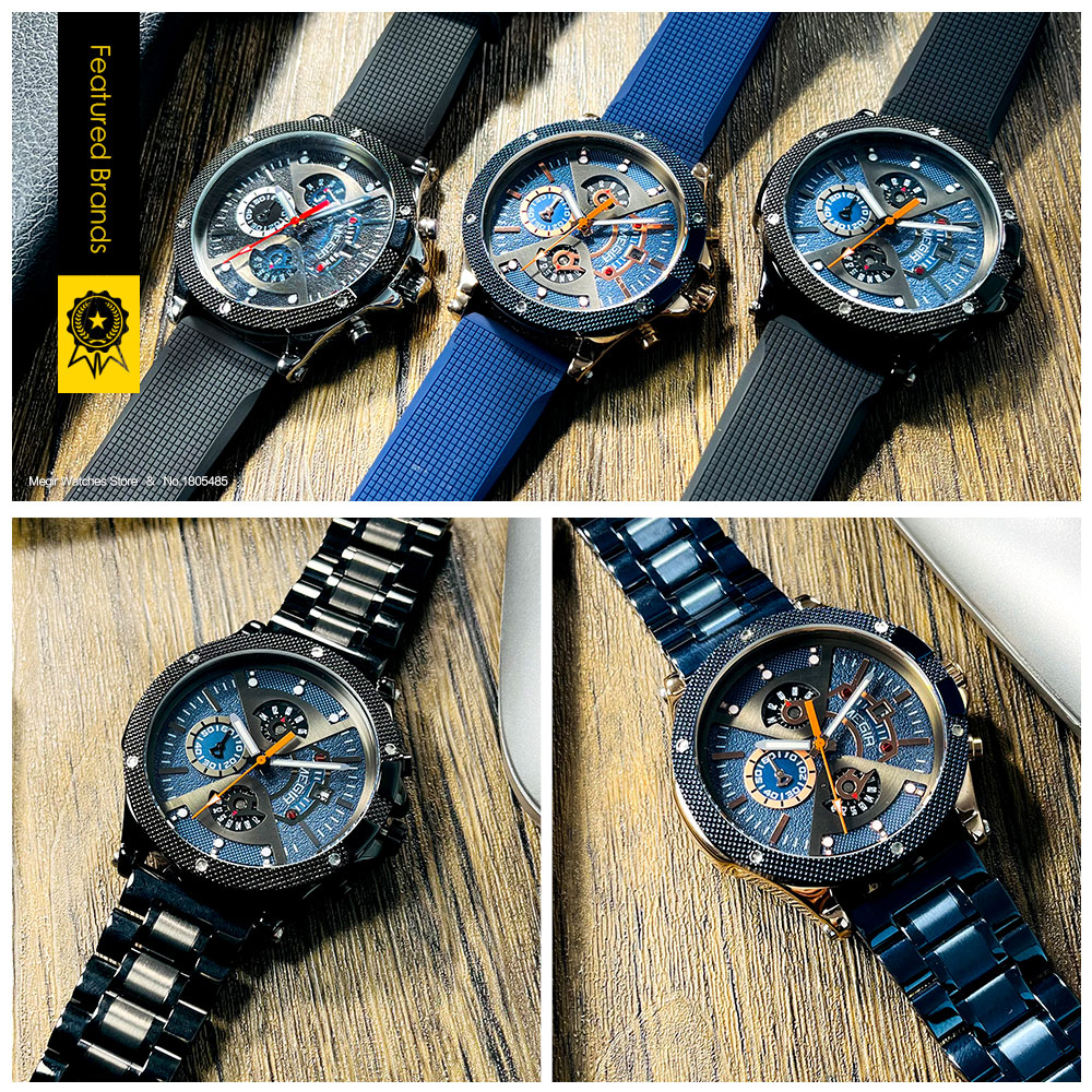 MEGIR Silver Black Watch Men S - Silicone Sport Band 评论和价格