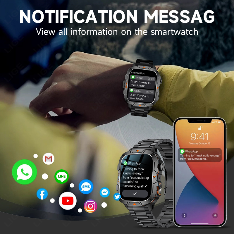 LIGE Rugged Military Smart Wat - Smartwatch Rugged Watches For Men 评论和价格