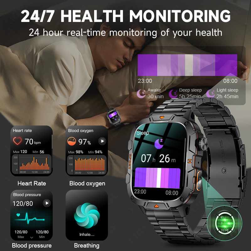 LIGE Rugged Military Smart Wat - Smartwatch Rugged Watches For Men 评论和价格