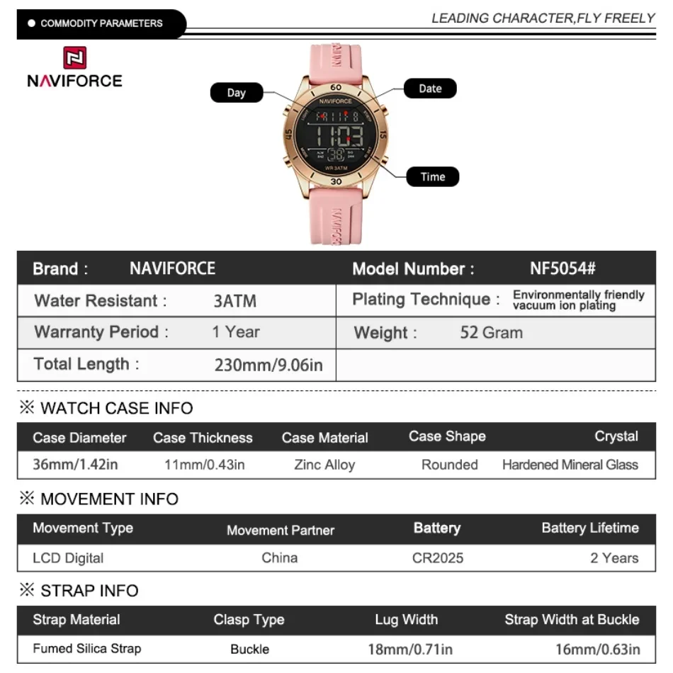 NAVIFORCE Watch For Women Fash - Silicone Sport Band 评论和价格